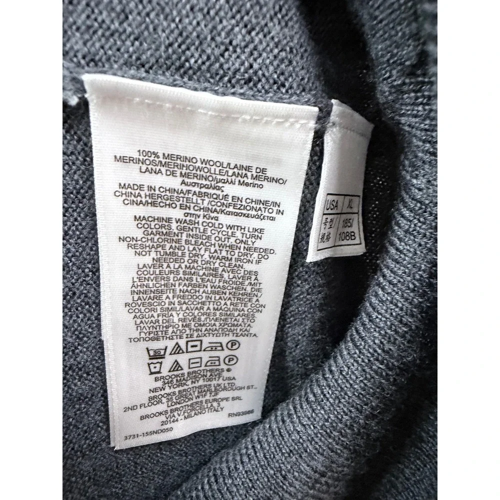 Brooks Brothers V-Neck Sweater Men XL Grey Excellent Extra Fine Merino Wool